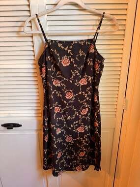 Esprit De Corp. Vintage Black Floral Vine Print Slip Dress Midi 90s